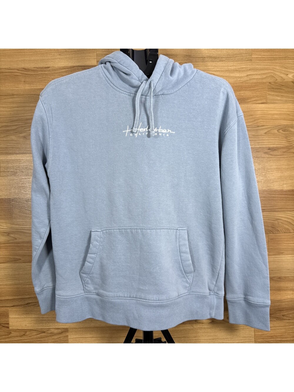 Hollister Light Blue Embroidery on front and hood Hoodie Men's Small